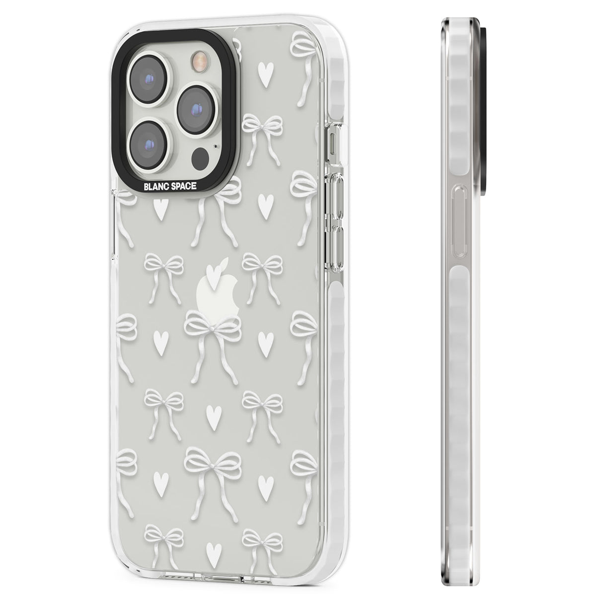 White Bows & Hearts Clear Impact Phone Case for iPhone 13 Pro, iPhone 14 Pro, iPhone 15 Pro