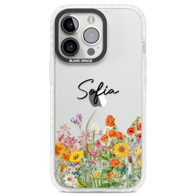 Personalised Summer Wildflowers Clear Impact Phone Case for iPhone 13 Pro, iPhone 14 Pro, iPhone 15 Pro