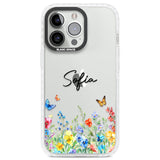 Personalised Buterflies & Wildflowers Clear Impact Phone Case for iPhone 13 Pro, iPhone 14 Pro, iPhone 15 Pro