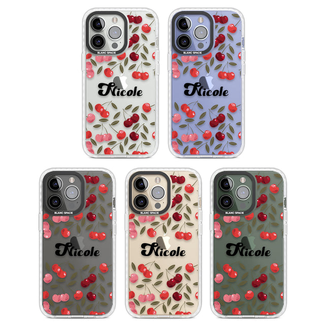 Personalised Cherry Pattern Clear Impact Phone Case for iPhone 13 Pro, iPhone 14 Pro, iPhone 15 Pro