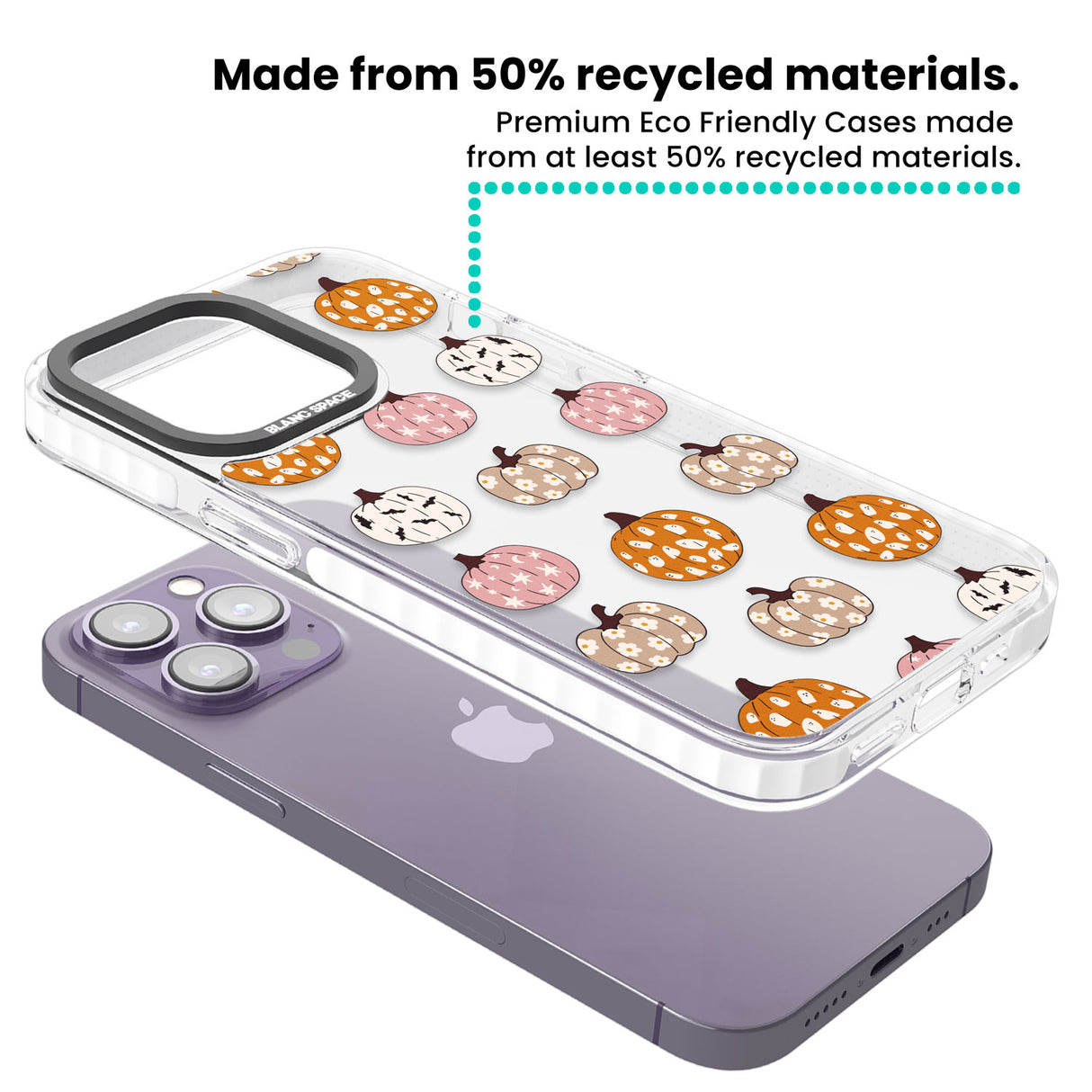 Floral Pumpkins Clear Impact Phone Case for iPhone 13 Pro, iPhone 14 Pro, iPhone 15 Pro