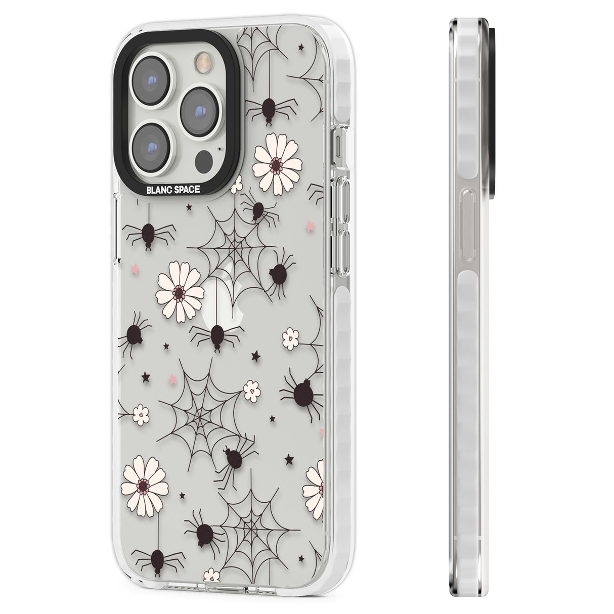 Spiders and Flowers Pattern Clear Impact Phone Case for iPhone 13 Pro, iPhone 14 Pro, iPhone 15 Pro