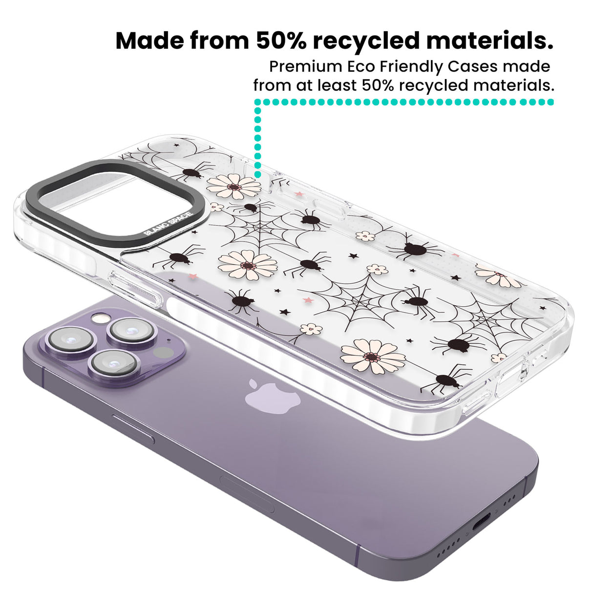 Spiders and Flowers Pattern Clear Impact Phone Case for iPhone 13 Pro, iPhone 14 Pro, iPhone 15 Pro