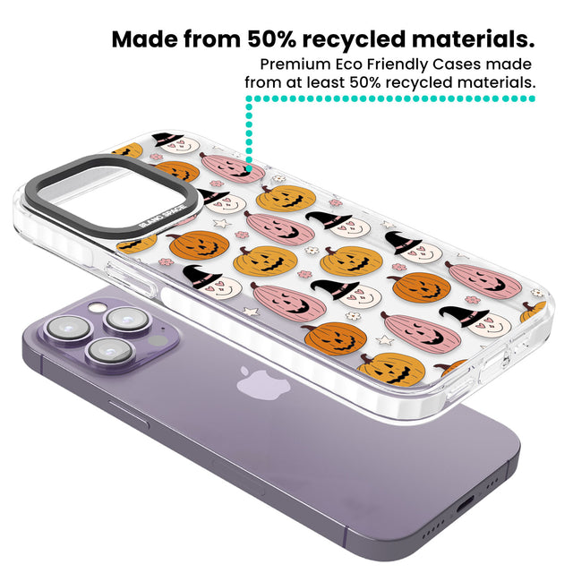 Witches and Pumpkins Pattern Clear Impact Phone Case for iPhone 13 Pro, iPhone 14 Pro, iPhone 15 Pro