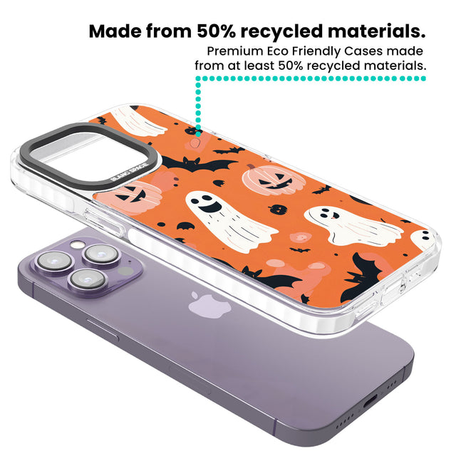 Orange Halloween Pattern Clear Impact Phone Case for iPhone 13 Pro, iPhone 14 Pro, iPhone 15 Pro