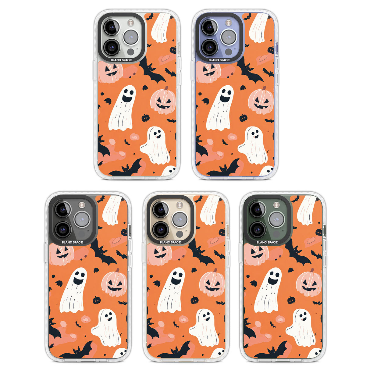 Orange Halloween Pattern Clear Impact Phone Case for iPhone 13 Pro, iPhone 14 Pro, iPhone 15 Pro