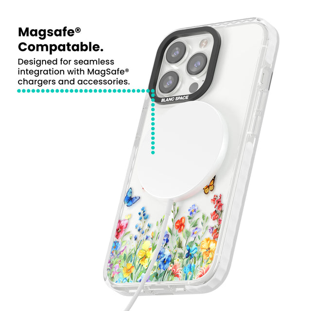 Personalised Buterflies & Wildflowers Magsafe Impact Phone Case for iPhone 13 Pro, iPhone 14 Pro, iPhone 15 Pro