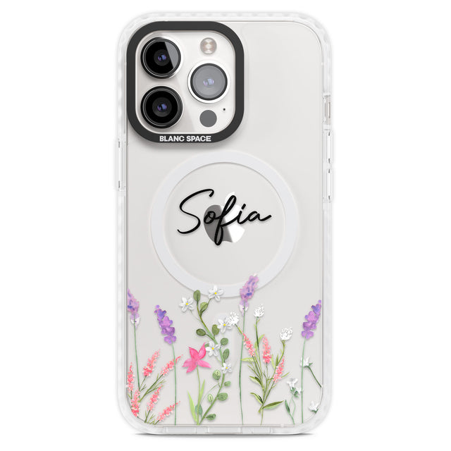 Personalised Lavender Wildflowers Magsafe Impact Phone Case for iPhone 13 Pro, iPhone 14 Pro, iPhone 15 Pro