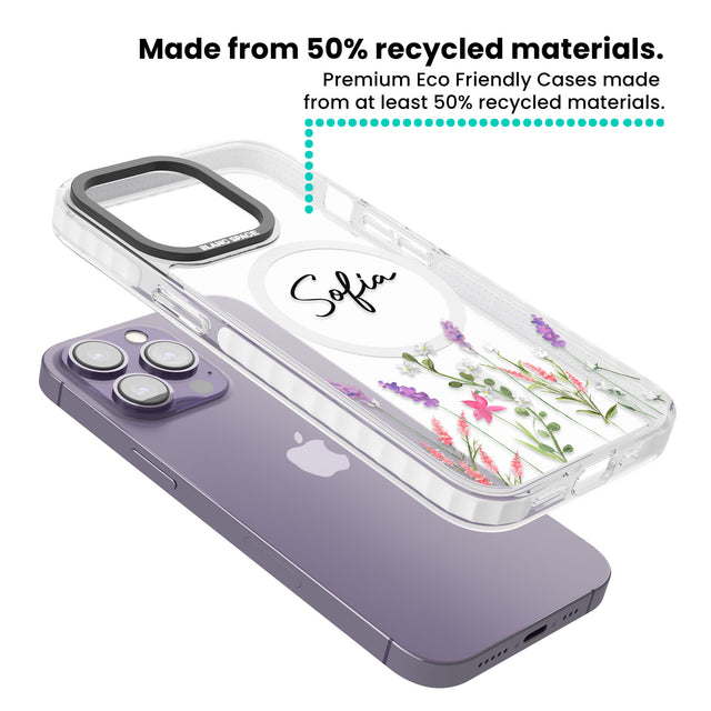 Personalised Lavender Wildflowers Magsafe Impact Phone Case for iPhone 13 Pro, iPhone 14 Pro, iPhone 15 Pro