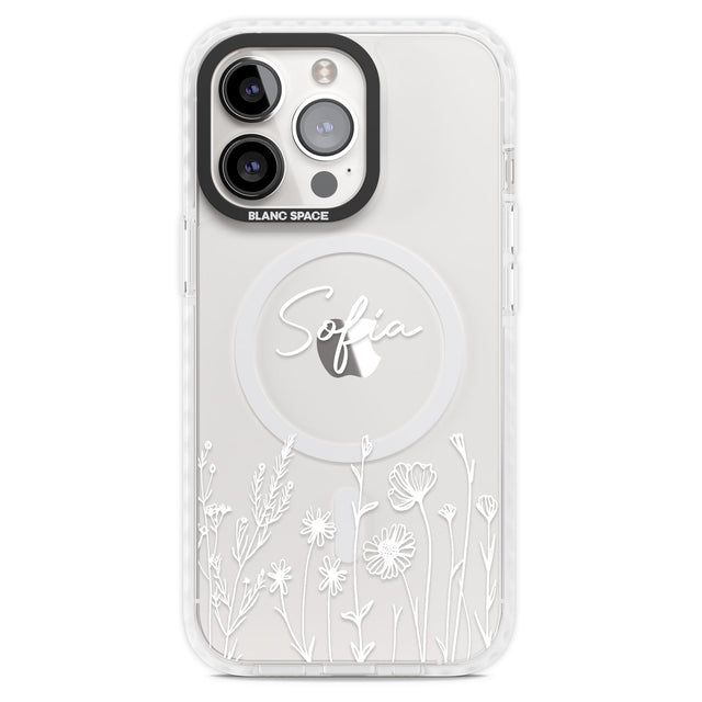 Personalised White Wildflowers Magsafe Impact Phone Case for iPhone 13 Pro, iPhone 14 Pro, iPhone 15 Pro