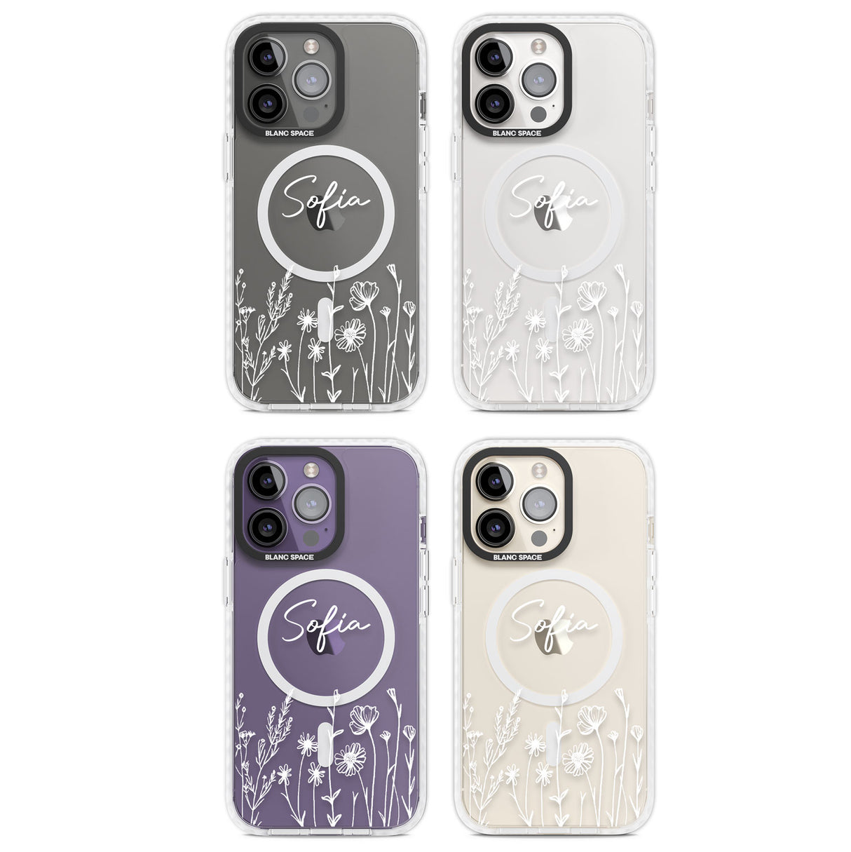 Personalised White Wildflowers Magsafe Impact Phone Case for iPhone 13 Pro, iPhone 14 Pro, iPhone 15 Pro