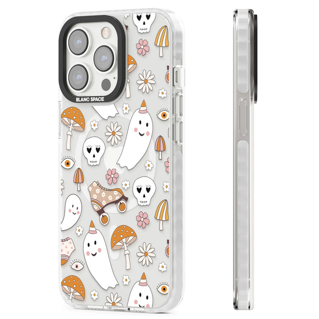 Cute Ghost and Skulls Pattern Magsafe Impact Phone Case for iPhone 13 Pro, iPhone 14 Pro, iPhone 15 Pro