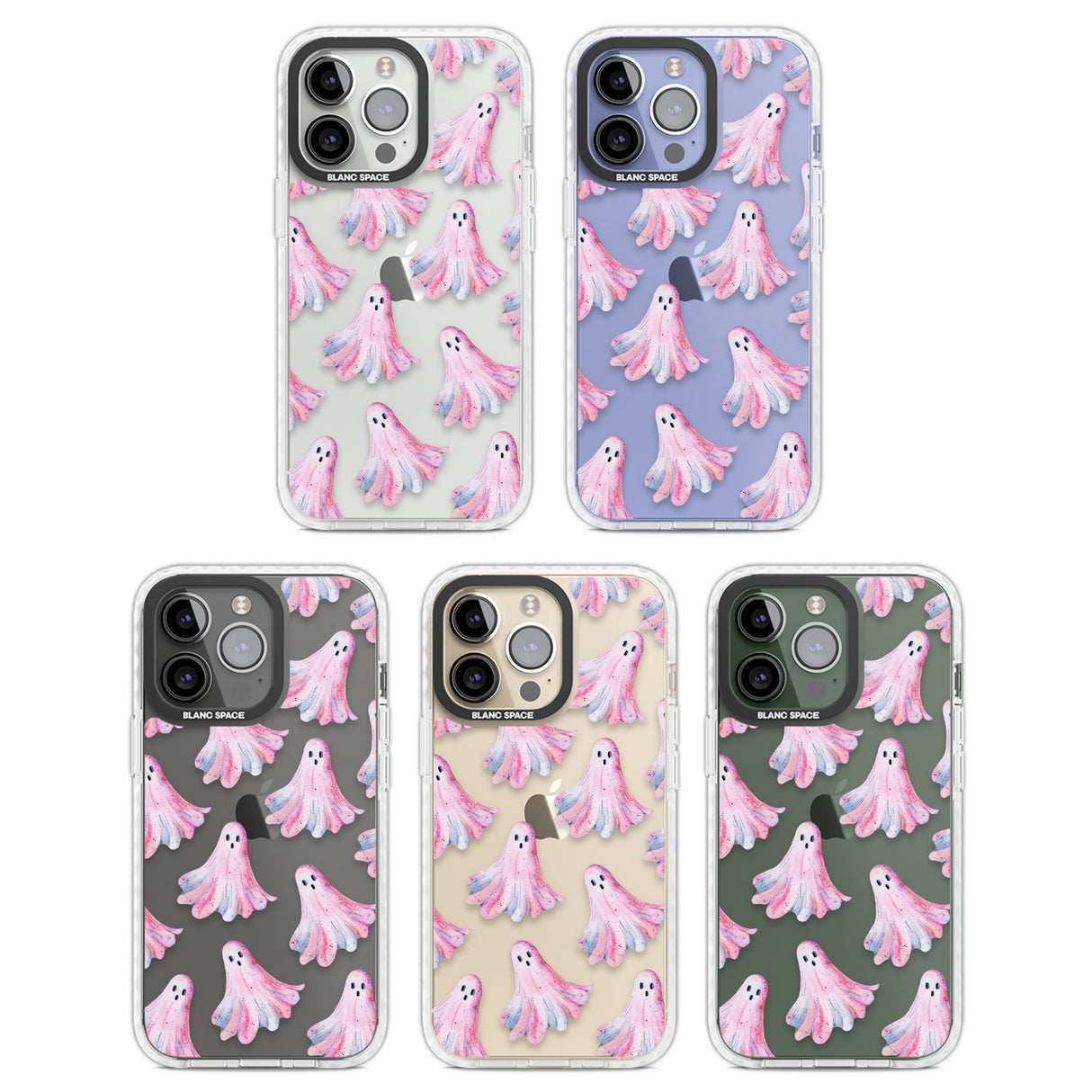 Pink Ghosts Clear Impact Phone Case for iPhone 13 Pro, iPhone 14 Pro, iPhone 15 Pro