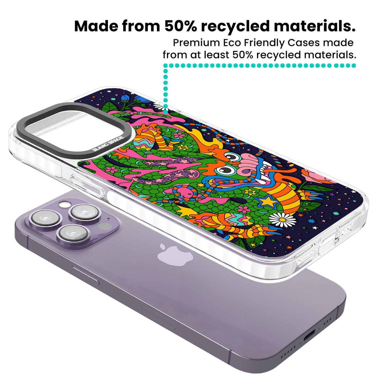 Psychedelic Jungle Dragon (Purple) Clear Impact Phone Case for iPhone 13 Pro, iPhone 14 Pro, iPhone 15 Pro