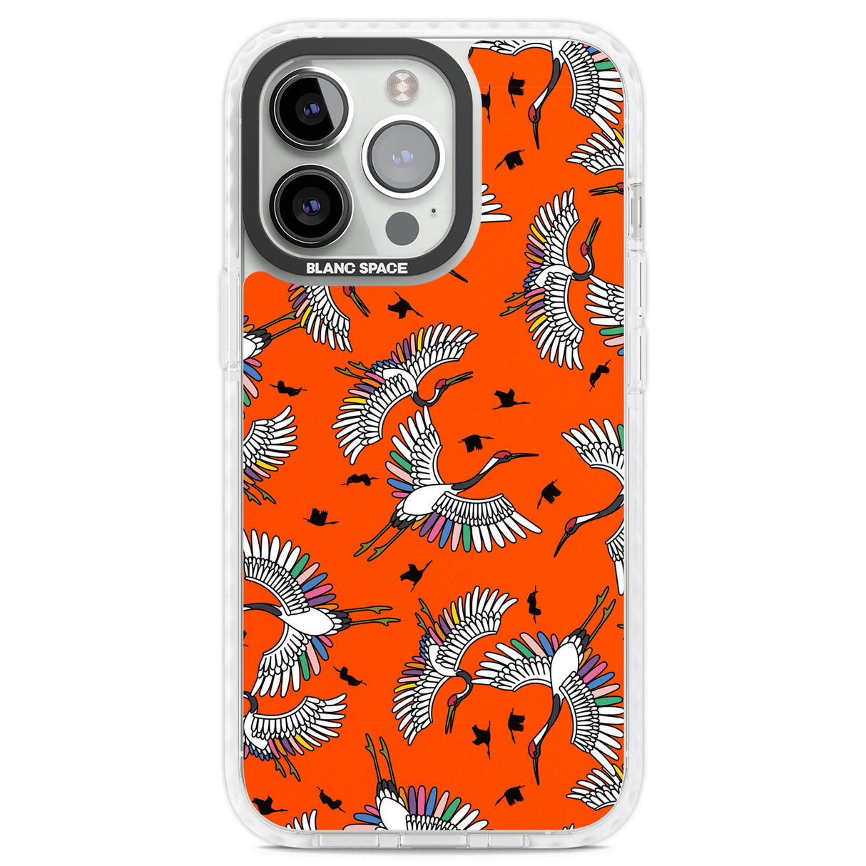 Colourful Crane Pattern (Orange) Clear Impact Phone Case for iPhone 13 Pro, iPhone 14 Pro, iPhone 15 Pro