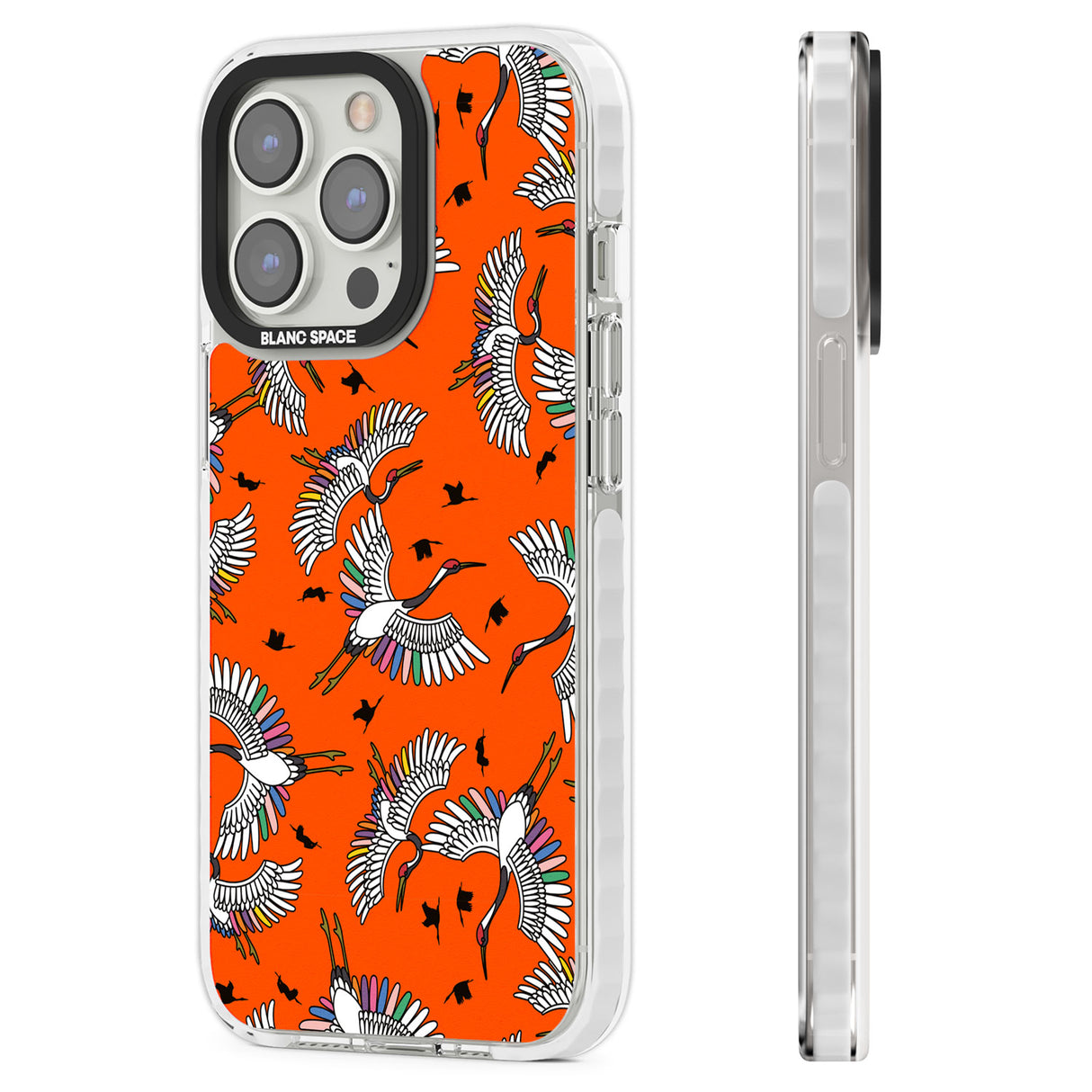 Colourful Crane Pattern (Orange) Clear Impact Phone Case for iPhone 13 Pro, iPhone 14 Pro, iPhone 15 Pro