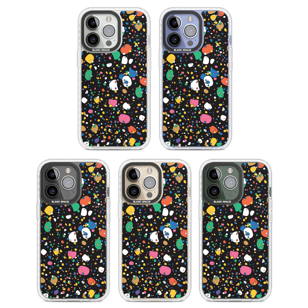 Colourful Confetti Pebbles (Black) Clear Impact Phone Case for iPhone 13 Pro, iPhone 14 Pro, iPhone 15 Pro