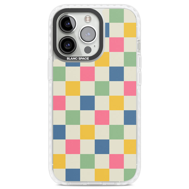 Pastel Multicolor Checkered Clear Impact Phone Case for iPhone 13 Pro, iPhone 14 Pro, iPhone 15 Pro