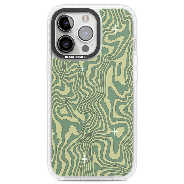 Green Abstract Wave Clear Impact Phone Case for iPhone 13 Pro, iPhone 14 Pro, iPhone 15 Pro