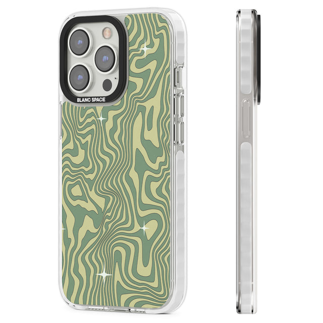 Green Abstract Wave Clear Impact Phone Case for iPhone 13 Pro, iPhone 14 Pro, iPhone 15 Pro