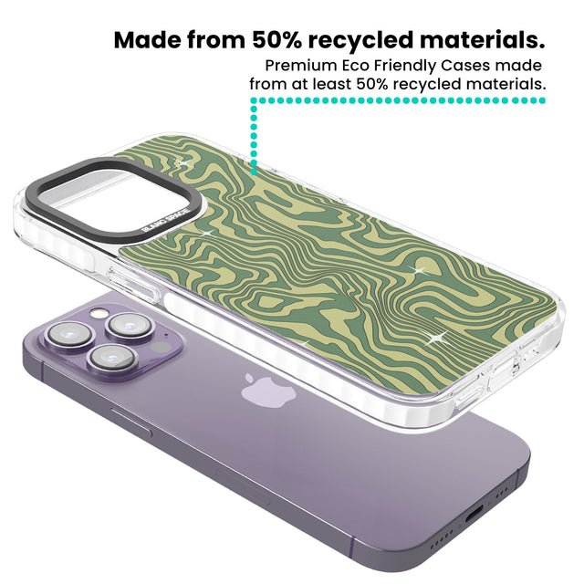 Green Abstract Wave Clear Impact Phone Case for iPhone 13 Pro, iPhone 14 Pro, iPhone 15 Pro