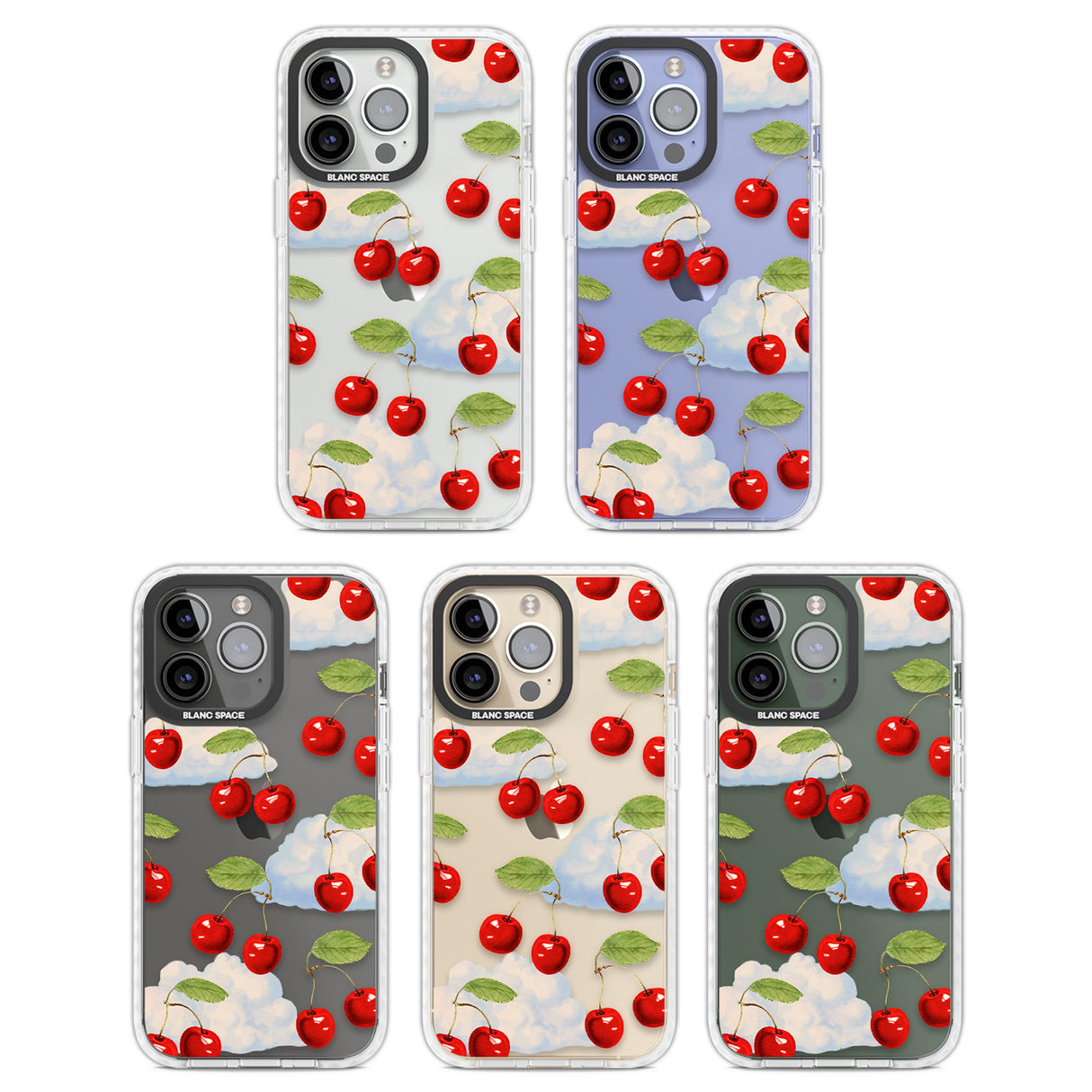 Vintage Cherries & Clouds Clear Impact Phone Case for iPhone 13 Pro, iPhone 14 Pro, iPhone 15 Pro