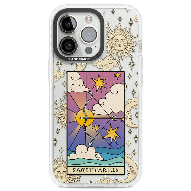 Celestial Zodiac - Sagittarius Clear Impact Phone Case for iPhone 13 Pro, iPhone 14 Pro, iPhone 15 Pro