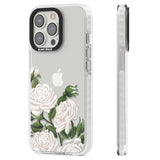 White Vintage Painted Flowers Clear Impact Phone Case for iPhone 13 Pro, iPhone 14 Pro, iPhone 15 Pro