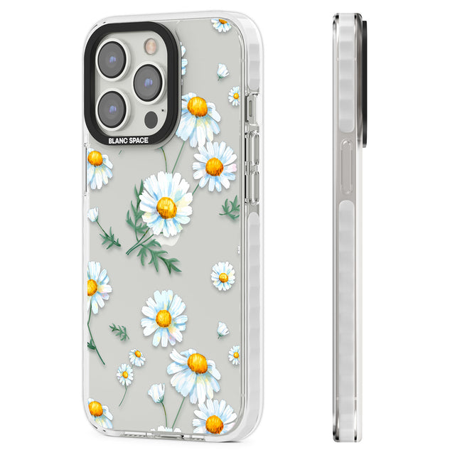 Vintage Painted Daisies Clear Impact Phone Case for iPhone 13 Pro, iPhone 14 Pro, iPhone 15 Pro