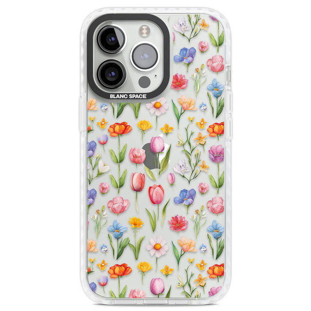 Small Flower Mix Clear Impact Phone Case for iPhone 13 Pro, iPhone 14 Pro, iPhone 15 Pro