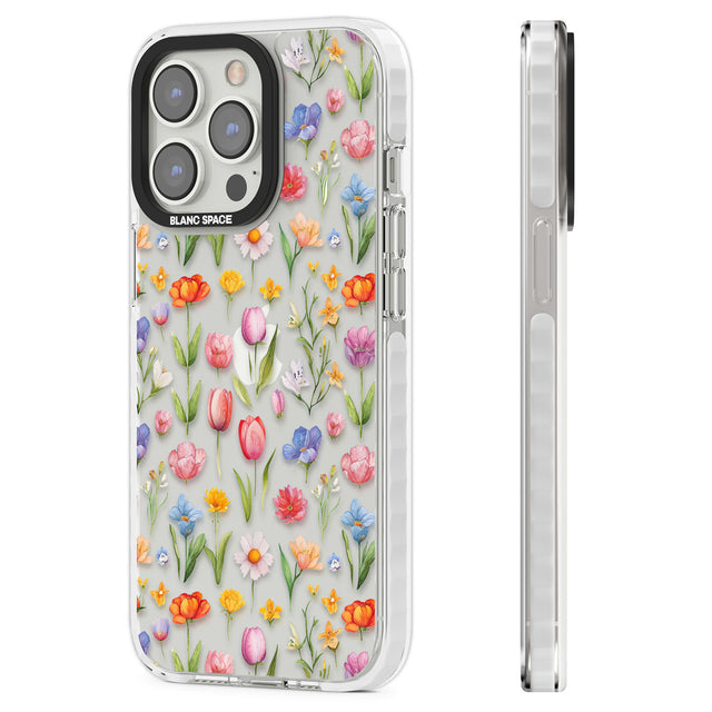 Small Flower Mix Clear Impact Phone Case for iPhone 13 Pro, iPhone 14 Pro, iPhone 15 Pro