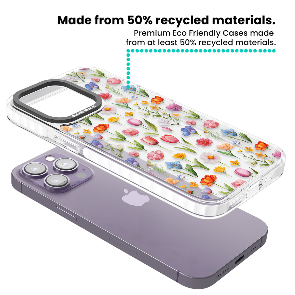 Small Flower Mix Clear Impact Phone Case for iPhone 13 Pro, iPhone 14 Pro, iPhone 15 Pro