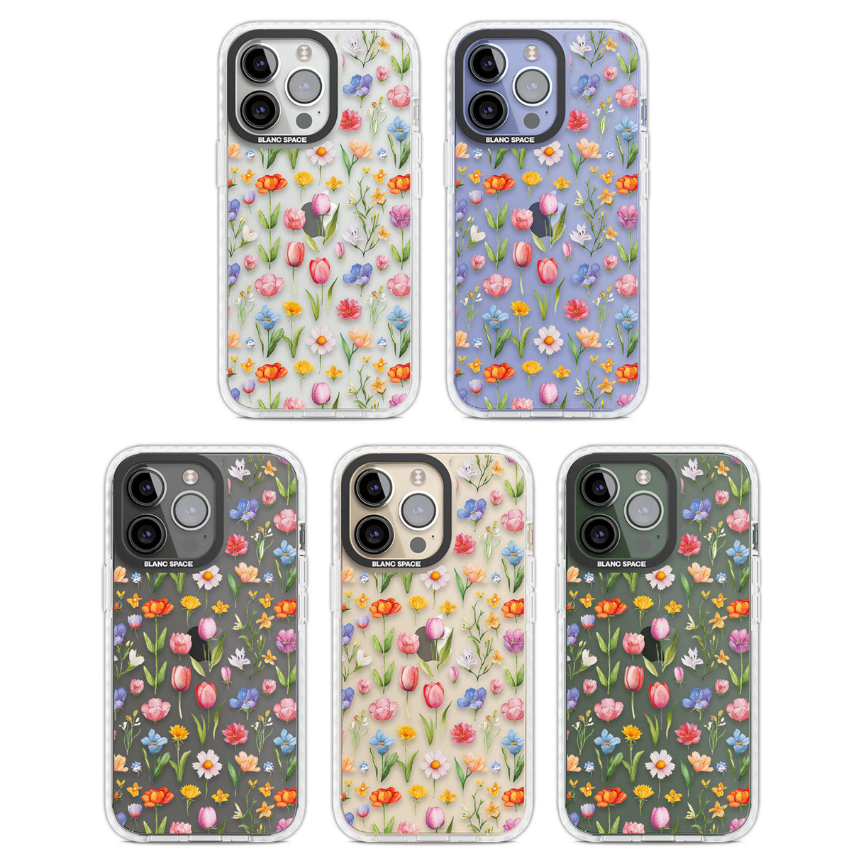 Small Flower Mix Clear Impact Phone Case for iPhone 13 Pro, iPhone 14 Pro, iPhone 15 Pro