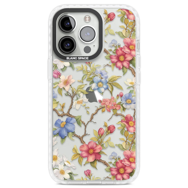 Vintage Vines & Flowers Clear Impact Phone Case for iPhone 13 Pro, iPhone 14 Pro, iPhone 15 Pro