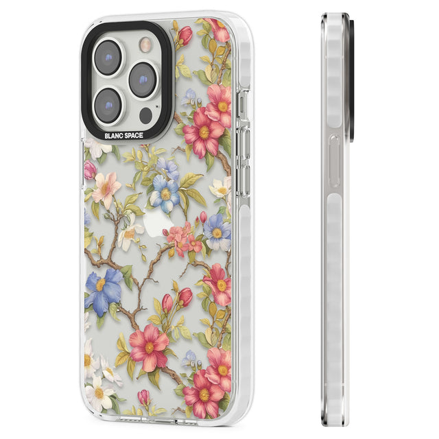 Vintage Vines & Flowers Clear Impact Phone Case for iPhone 13 Pro, iPhone 14 Pro, iPhone 15 Pro