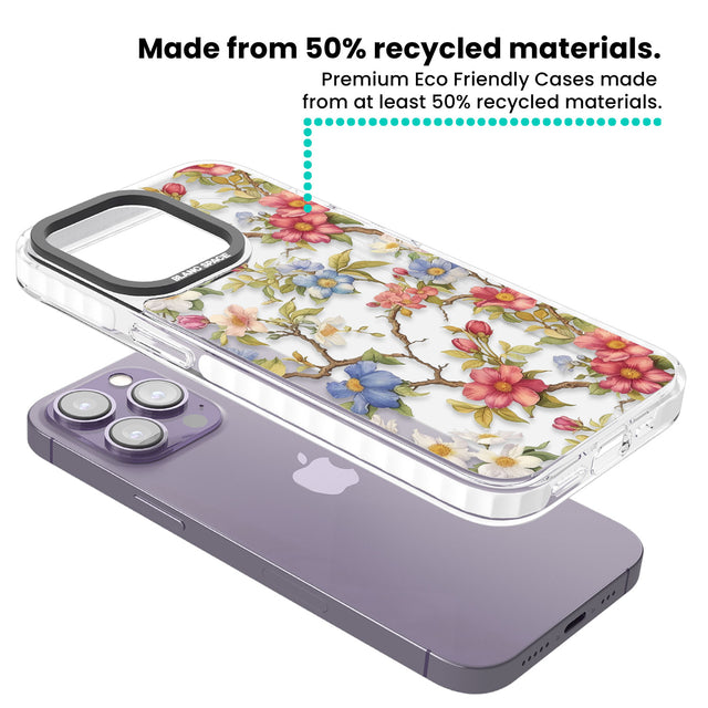 Vintage Vines & Flowers Clear Impact Phone Case for iPhone 13 Pro, iPhone 14 Pro, iPhone 15 Pro