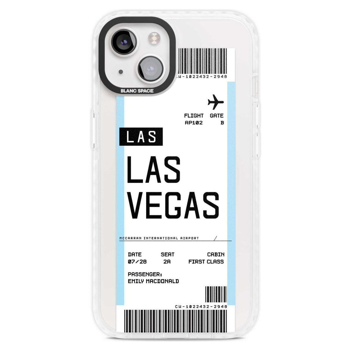 Personalised Las Vegas Boarding Pass Custom Phone Case iPhone 15 Plus / Magsafe Impact Case,iPhone 15 / Magsafe Impact Case Blanc Space