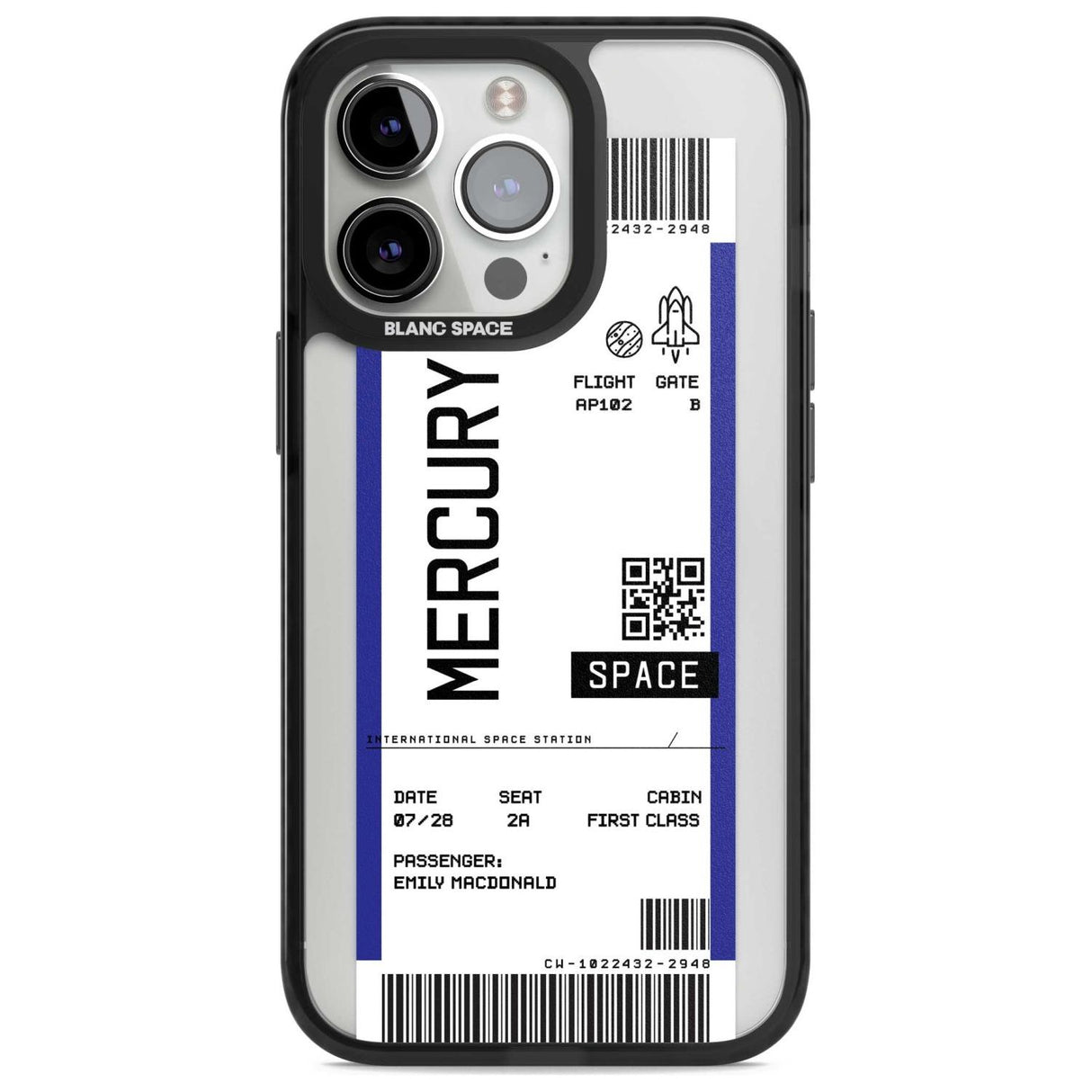 Personalised Mercury Space Travel Ticket Custom Phone Case iPhone 15 Pro Max / Magsafe Black Impact Case,iPhone 15 Pro / Magsafe Black Impact Case,iPhone 14 Pro Max / Magsafe Black Impact Case,iPhone 14 Pro / Magsafe Black Impact Case,iPhone 13 Pro / Magsafe Black Impact Case Blanc Space