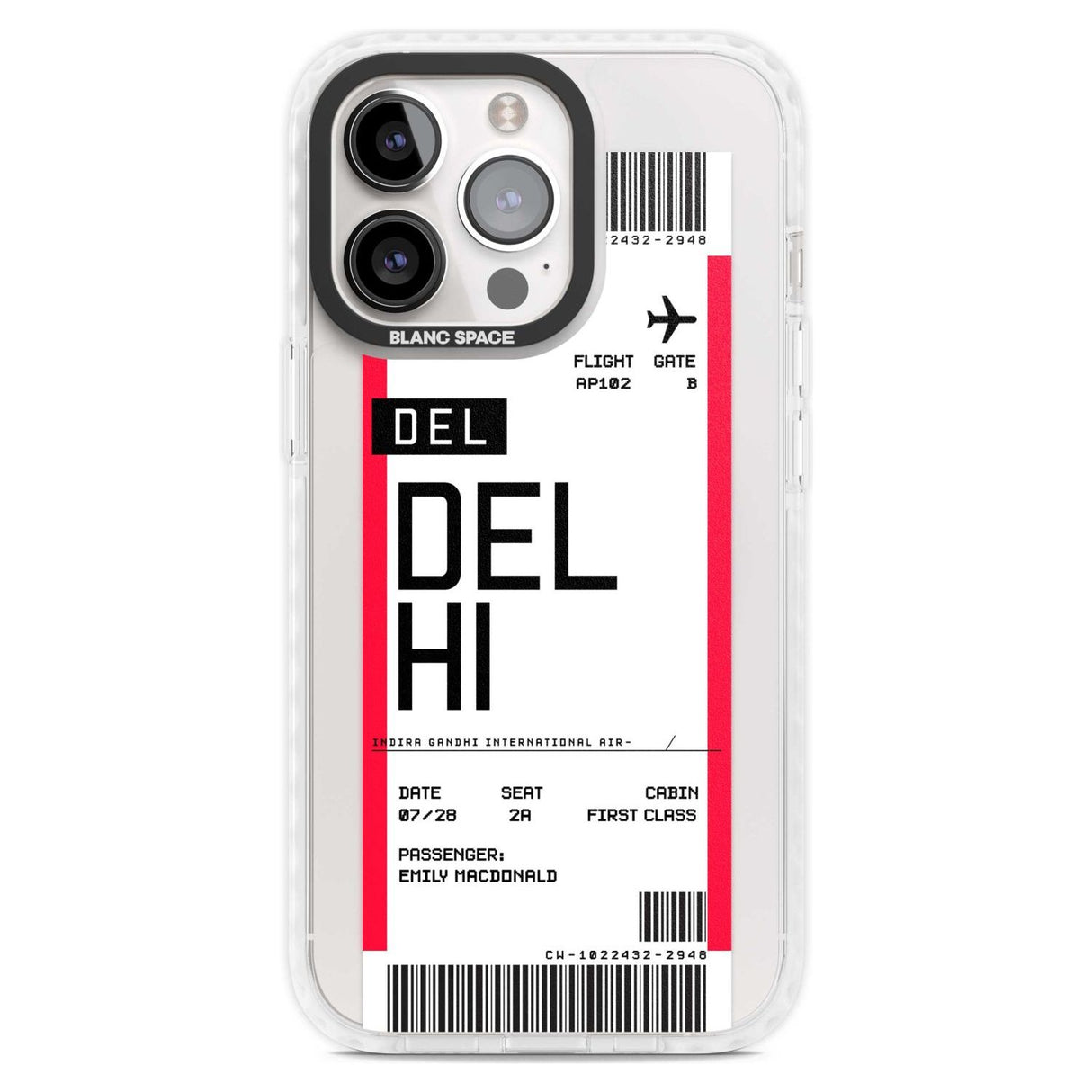 Personalised Delhi Boarding Pass Custom Phone Case iPhone 15 Pro Max / Magsafe Impact Case,iPhone 15 Pro / Magsafe Impact Case Blanc Space