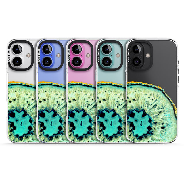 iPhone 16 Pro Max Turquoise & Green Gemstone Crystal Clear Design Black Impact Phone Case