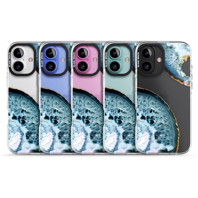 iPhone 16 Pro Max Blue, White & Yellow Agate Gemstone Black Impact Phone Case