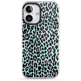 iPhone 16 Pro Max Light Pink on Blue Leopard Print Pattern Black Impact Phone Case