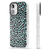 iPhone 16 Pro Max Light Pink on Blue Leopard Print Pattern Black Impact Phone Case