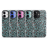 iPhone 16 Pro Max Light Pink on Blue Leopard Print Pattern Black Impact Phone Case