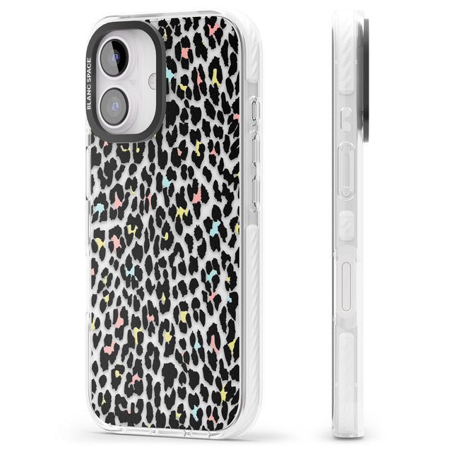 iPhone 16 Pro Max Mixed Pastels Leopard Print - Transparent Black Impact Phone Case