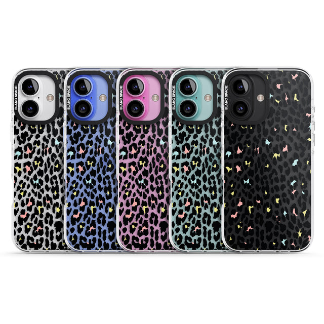 iPhone 16 Pro Max Mixed Pastels Leopard Print - Transparent Black Impact Phone Case