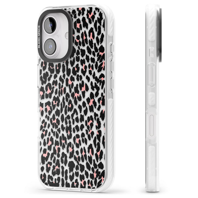 iPhone 16 Pro Max Light Pink Leopard Print - Transparent Black Impact Phone Case