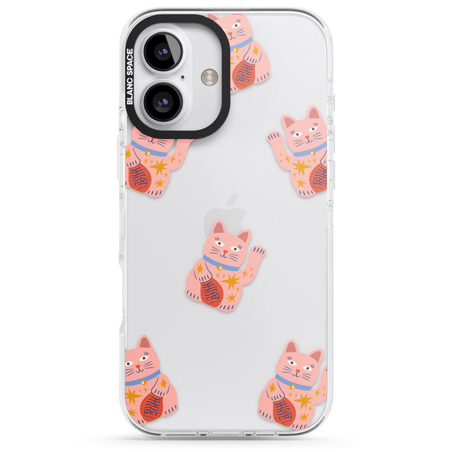 iPhone 16 Pro Max Waving Cat Pattern Black Impact Phone Case