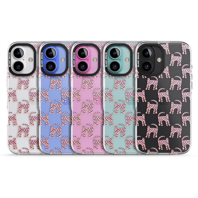 iPhone 16 Pro Max Pink and Blue Cat Pattern Black Impact Phone Case