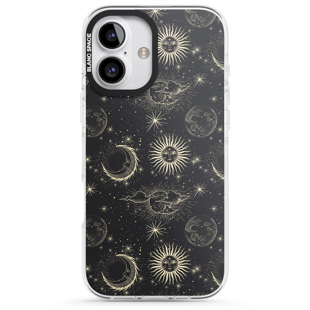 iPhone 16 Pro Max Large Suns, Moons & Clouds Astrological Black Impact Phone Case